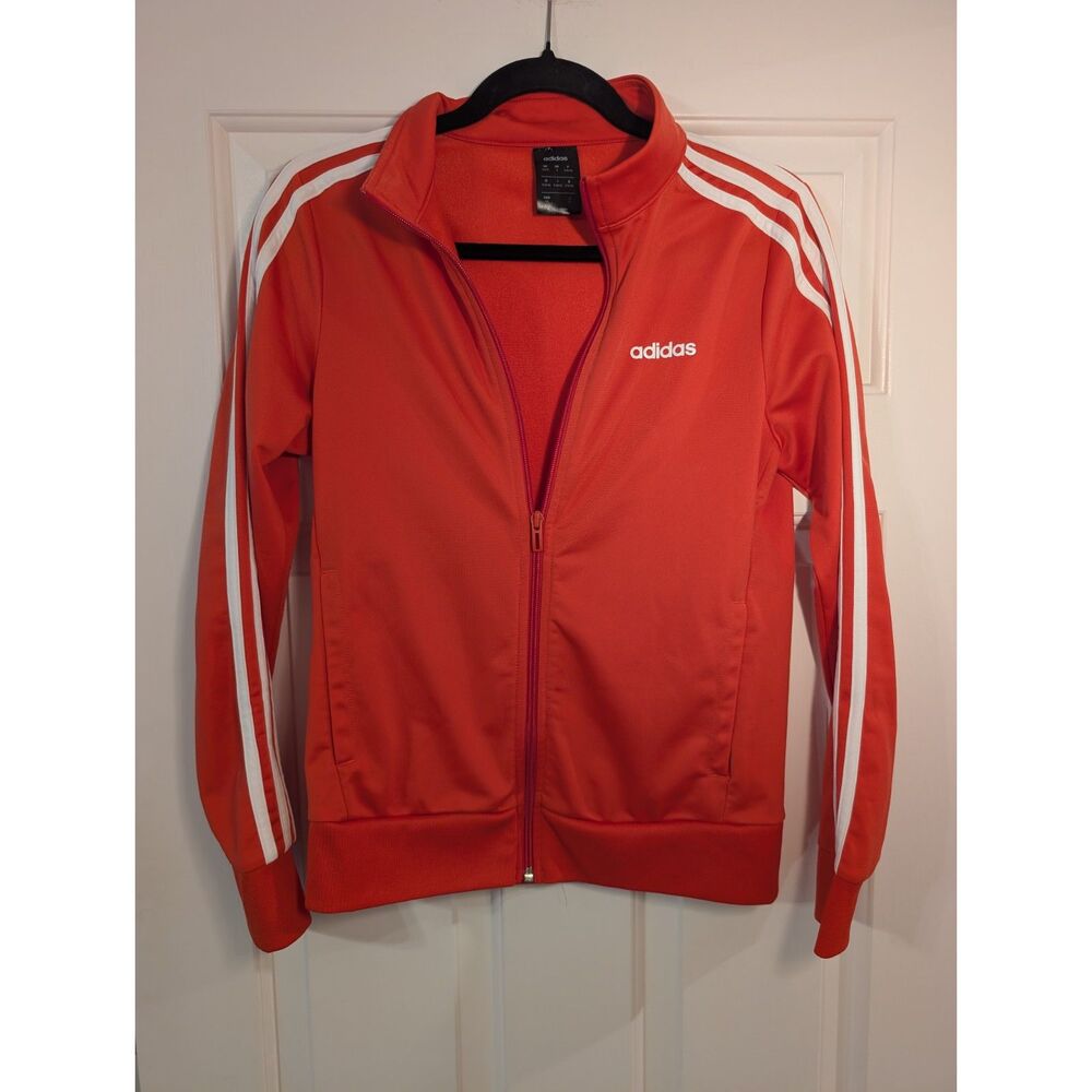 Adidas Women's Red Track Jacket Size S Full Zip 3-Stripes